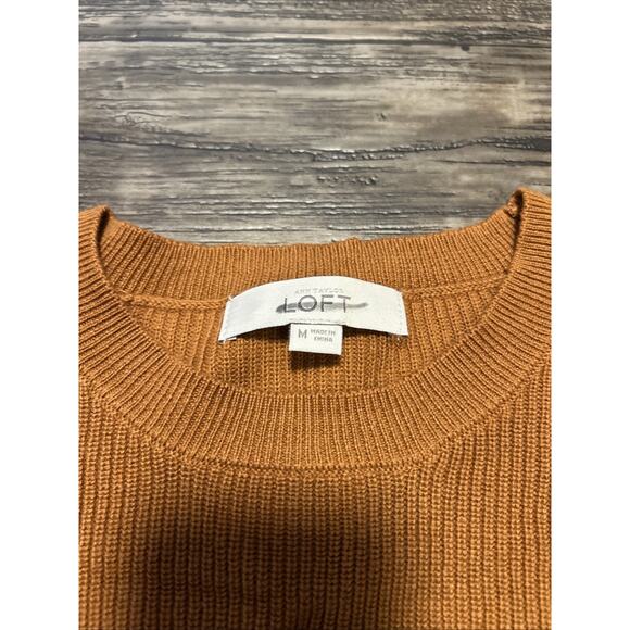 Ann Taylor LOFT Ribbed Knit Pullover Sweater medium Solid Brown - Picture 4 of 5